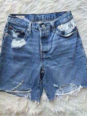 Levis 501 Distressed 90s Denim Jean Shorts Jorts Mid Rise Womens 26